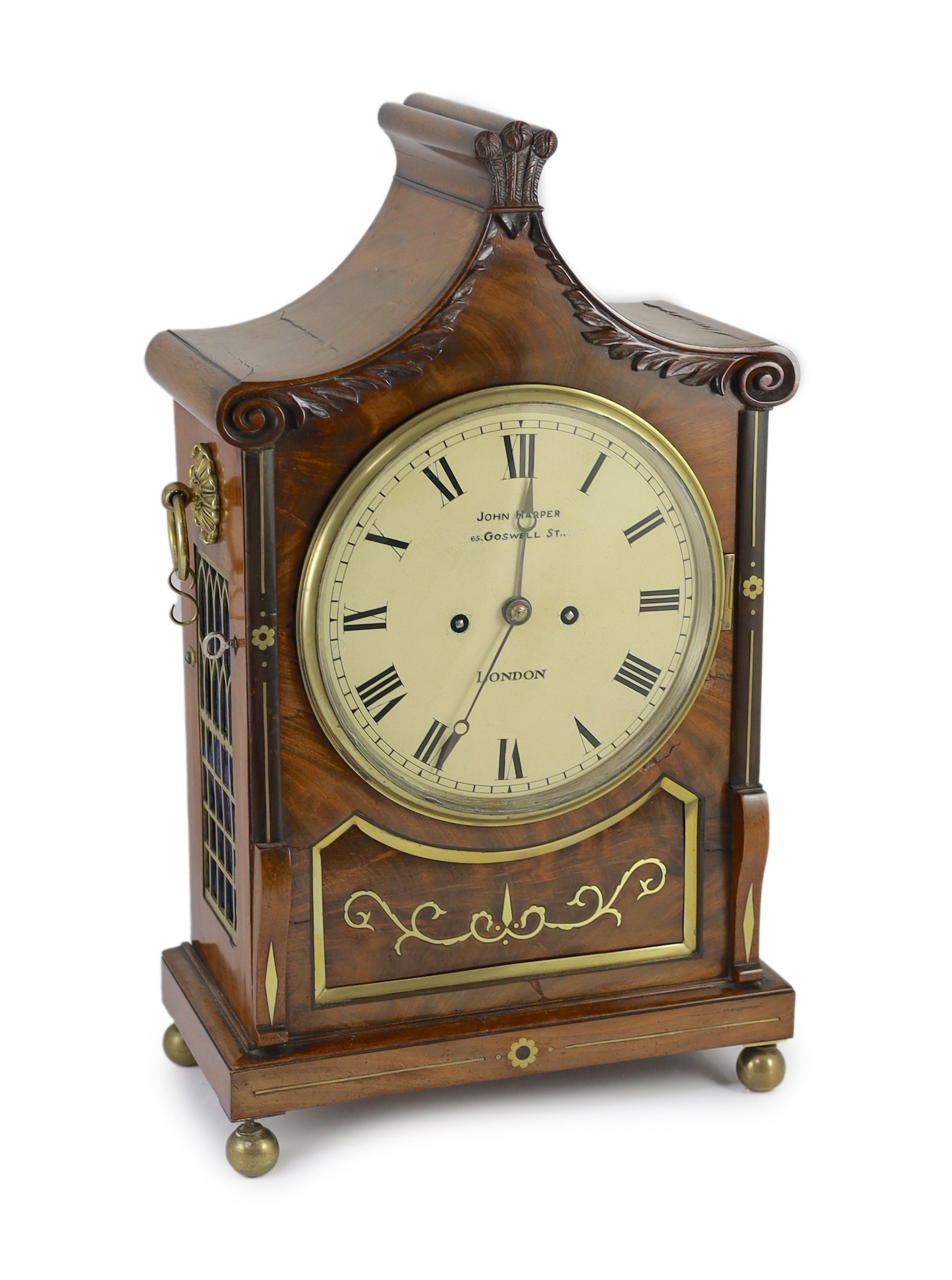 John Harper of London. A William IV brass inset mahogany bracket clock, width 30cm depth 15.5cm height 51cm